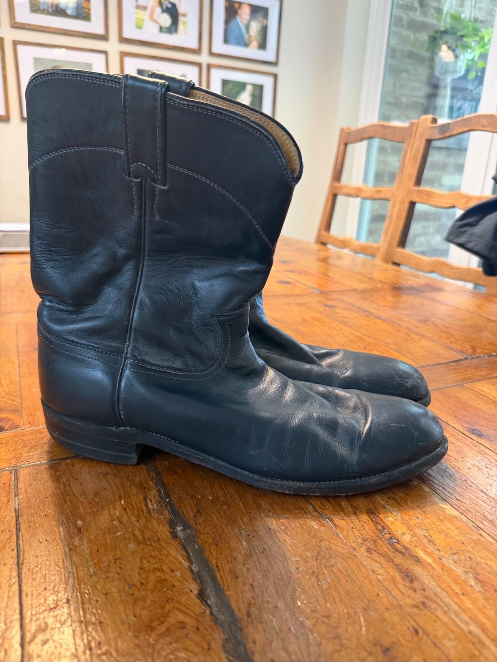 Justin Boots Black Leather Western Pull-On Boots
